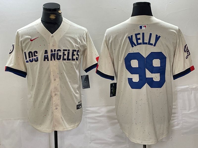 Men Los Angeles Dodgers #99 Kelly Cream Fashion Nike Game MLB Jersey style 1